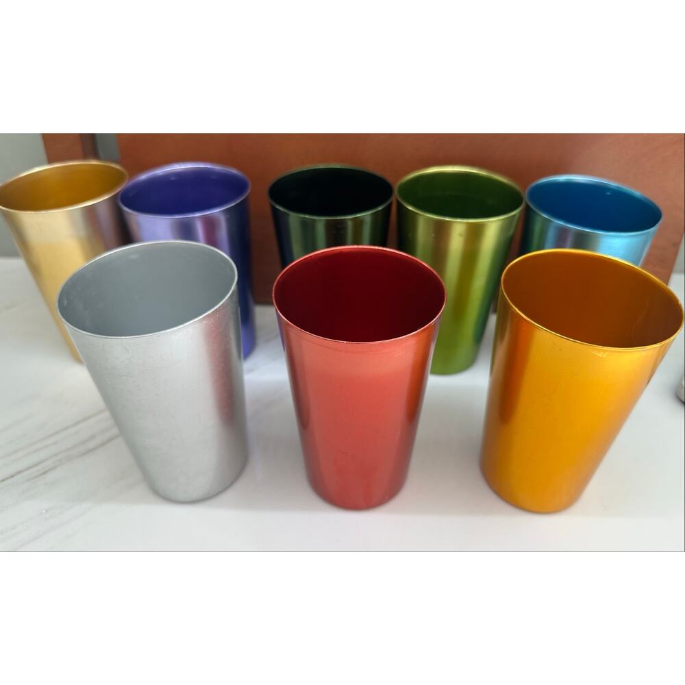 Vintage Set of 8 Anodized Aluminum Tumblers Multicolor MCM Bascal & Unmarked - Picture 13 of 13